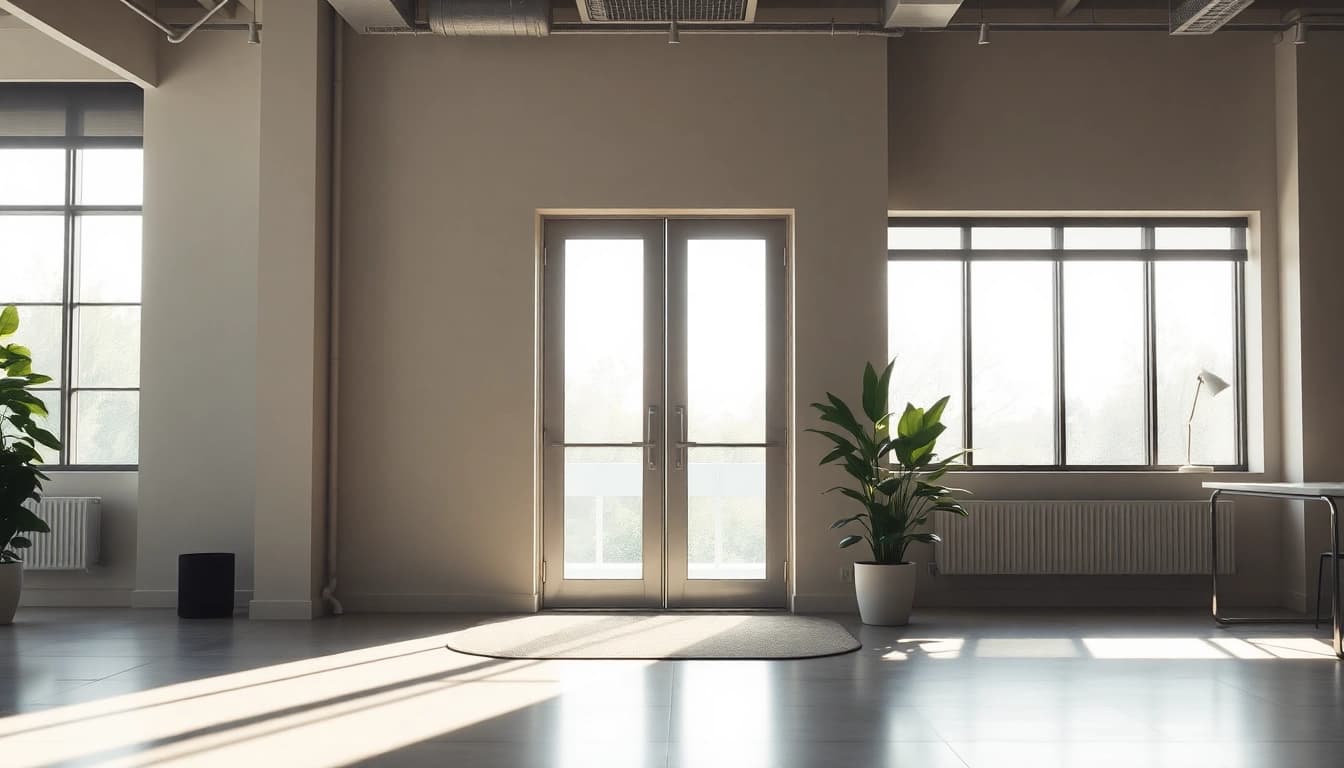Modern exit door with sleek design and glass features in a professional environment.