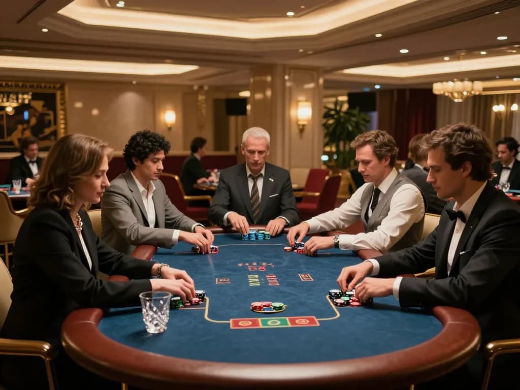 GG88 vip players enjoying an exclusive poker game in a luxurious casino setting.