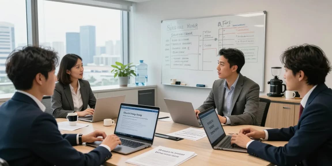 Sifu24 Hong Kong professionals collaborating in a modern office, discussing service provider quotes.