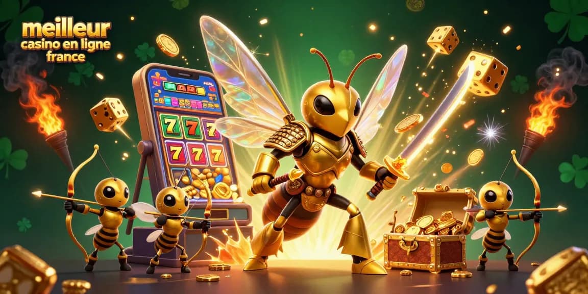 Visualisez le meilleur casino en ligne France avec une illustration dynamique représentant des personnages de jeu.