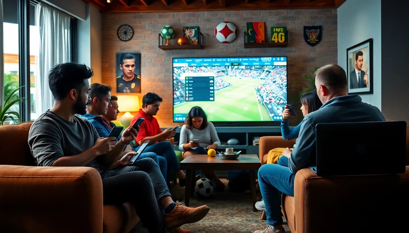 Engaged users enjoying the best sports betting apps India in a vibrant living room atmosphere