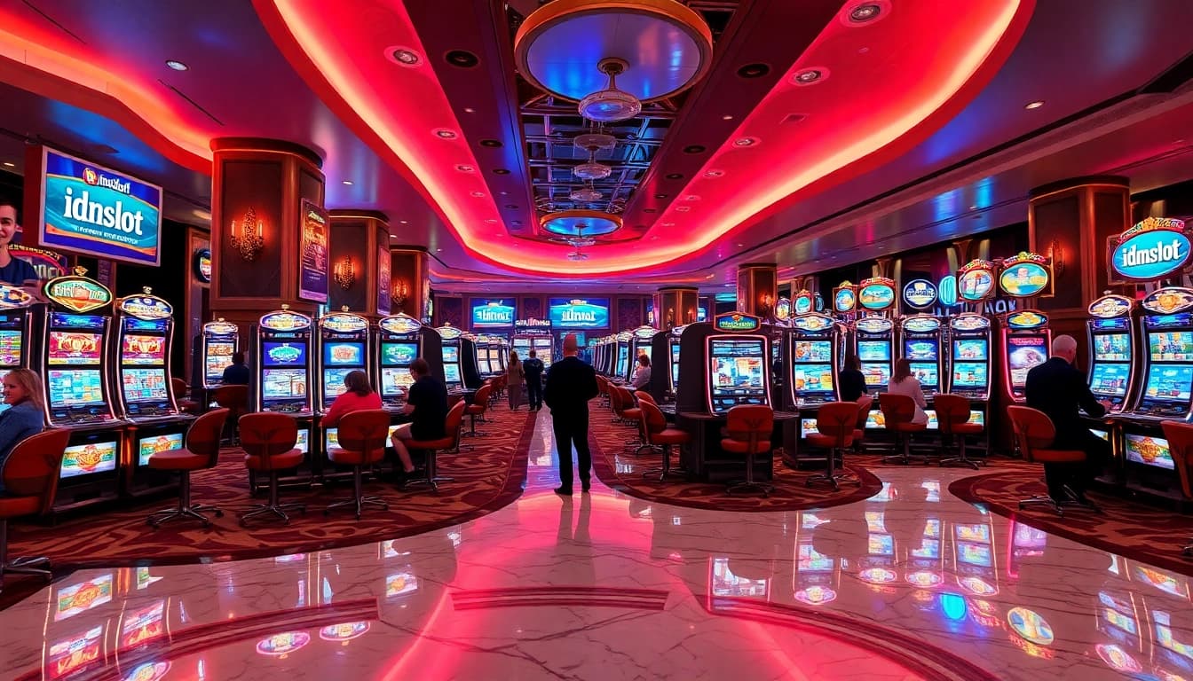 Experience exciting gameplay at idnslot with vibrant slot machines in a luxurious casino setting.