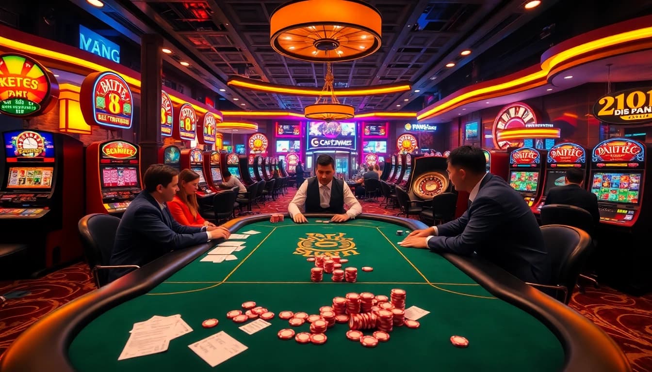 Engaging with poker chips and betting slips at https://febet8.com in a luxury casino setting.