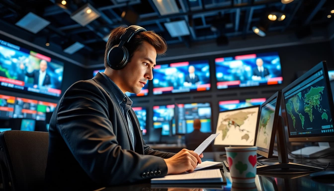 Engaging news reporting in action at Source: diknews.co.uk, showcasing a journalist and modern newsroom technology.