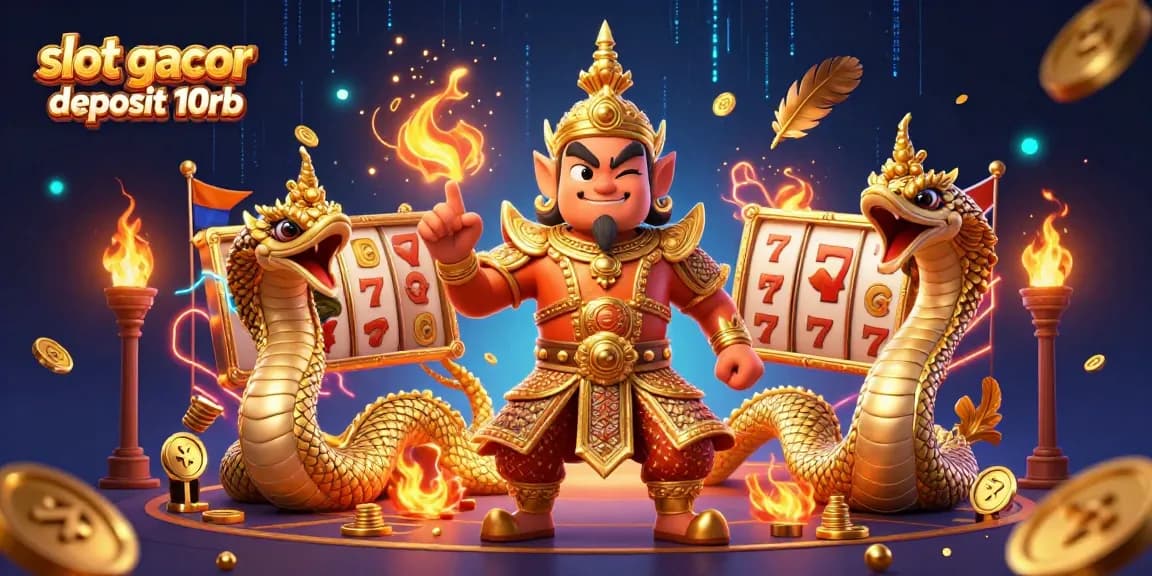 Engage with slot gacor deposit 10rb in an ultradetailed scene featuring a Thai guardian amidst slot reels.