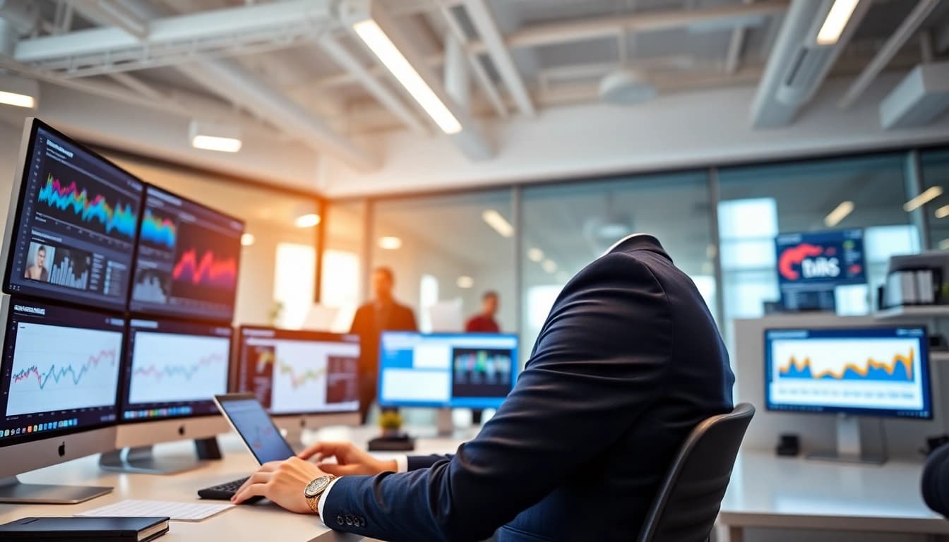 Engaging scene of social media marketing professional analyzing data for effective campaigns.