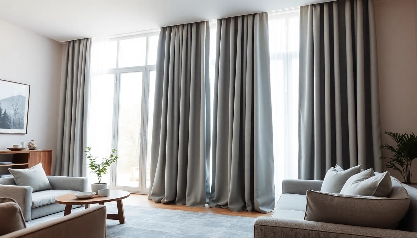 Verduisterende gordijnen in een gezellige woonkamer creëren een optimale lichtregulatie.