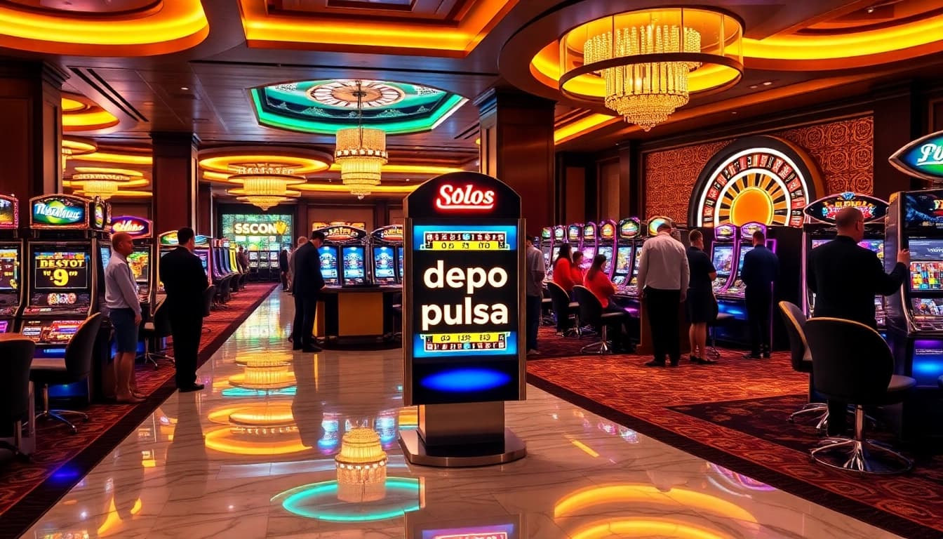 Menikmati kemenangan yang mendebarkan pada mesin slot depo pulsa dalam suasana kasino yang ramai.