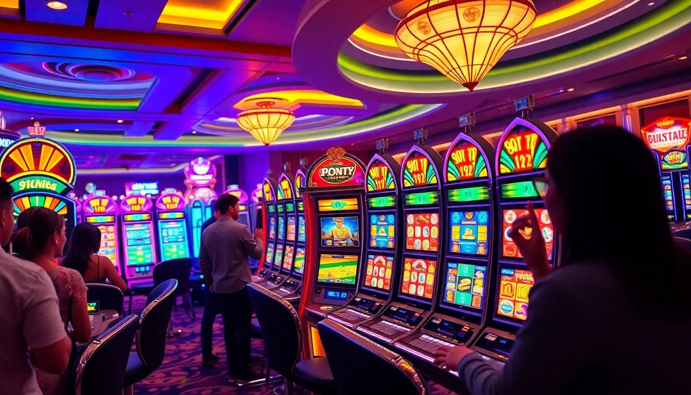 เล่น 918kiss slot ที่คาสิโนสุดตื่นเต้นซึ่งเต็มไปด้วยเครื่องสล็อตที่มีสีสัน