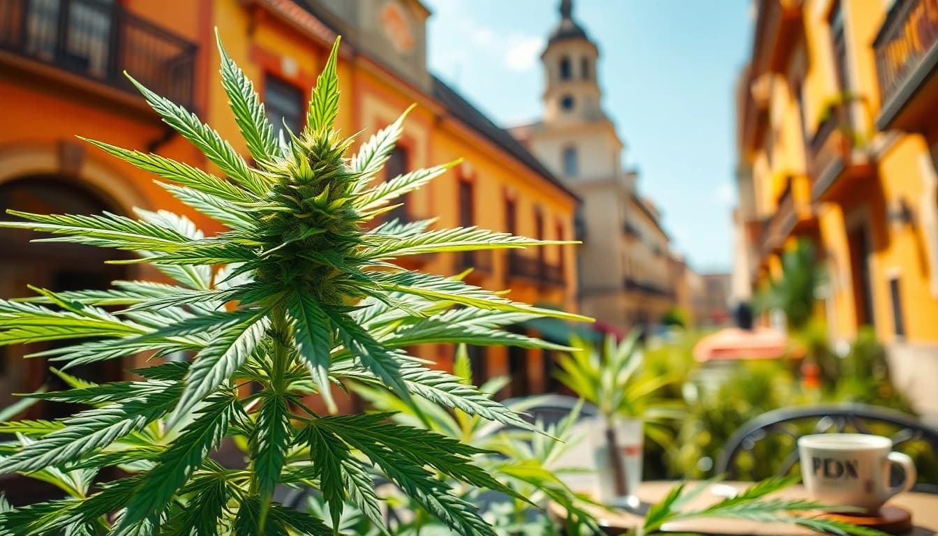Illustration of canabis legal en espagne in a private setting with vibrant cannabis plants.