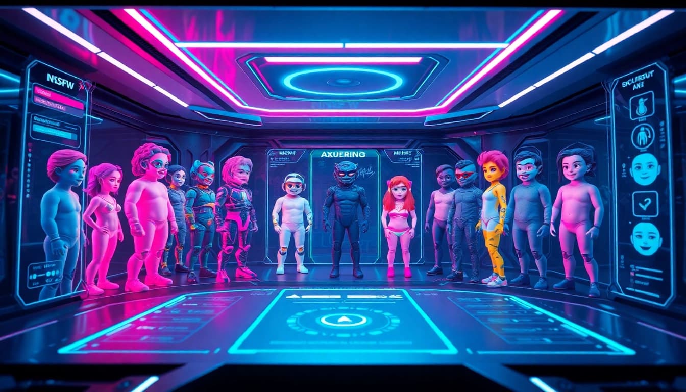 Dynamic NSFW character AI interface showcasing customizable digital avatars.