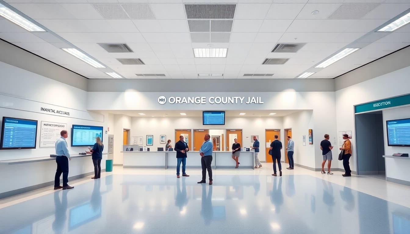 Accessing orange county jail inmate booking information at a modern facility with engaged staff.