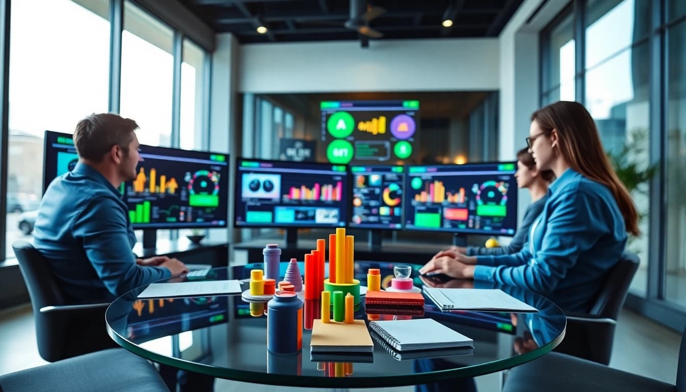 Analyze gaming data on https://mm88bc.com/ in a modern office with vibrant charts and props.