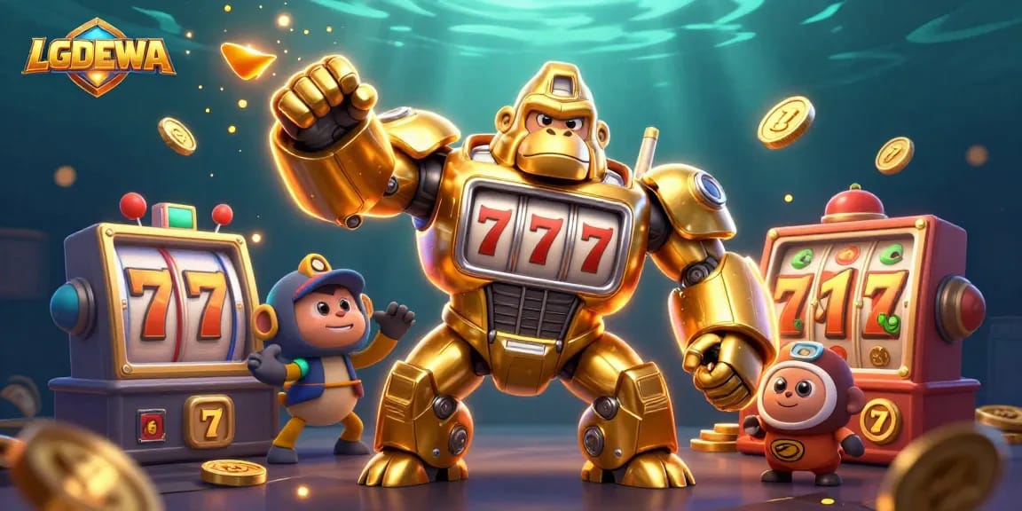 Experience thrilling wins with LGODEWA's dynamic slot game featuring a golden mech gorilla.