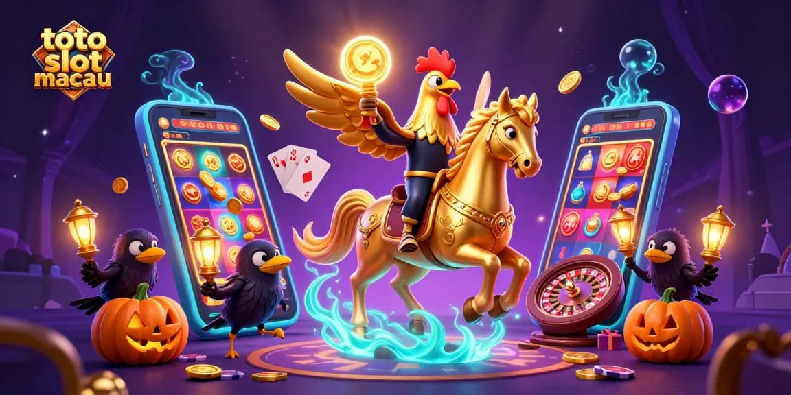 Experience the excitement of toto slot macau with a vibrant casino scene featuring unique characters, slots, and gaming elements.