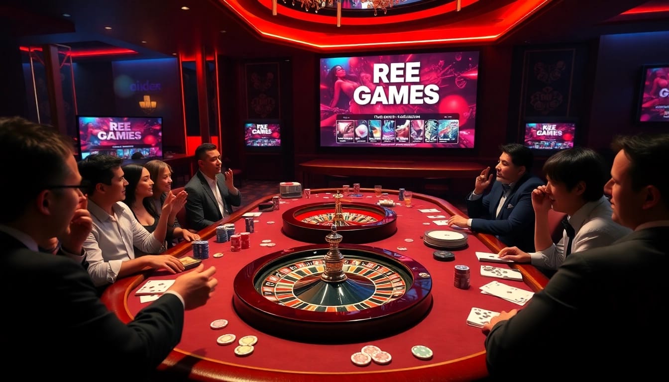 Engage with exciting free porn games while playing at a vibrant casino table with chips and cards.