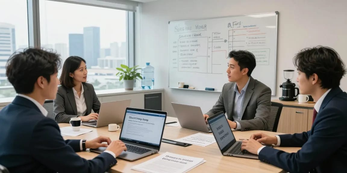 Sifu24 Hong Kong professionals collaborating in a modern office, discussing service provider quotes.
