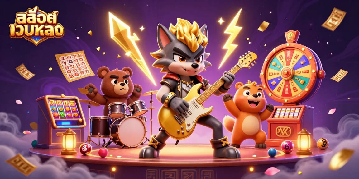 Experience the excitement of สล็อตเว็บตรง with dynamic slot gaming elements in an engaging casino illustration.