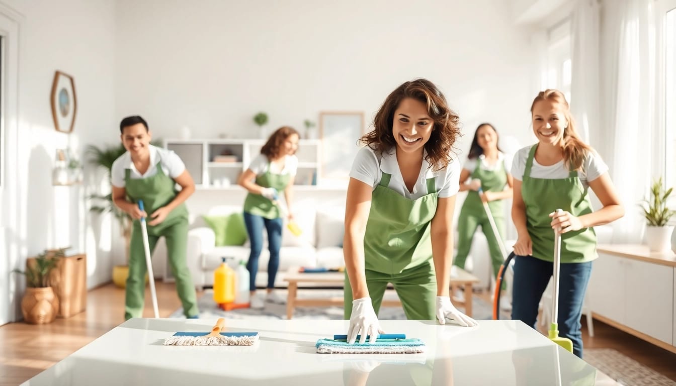 Engaged team providing cleaning services near me in a bright and tidy home environment.