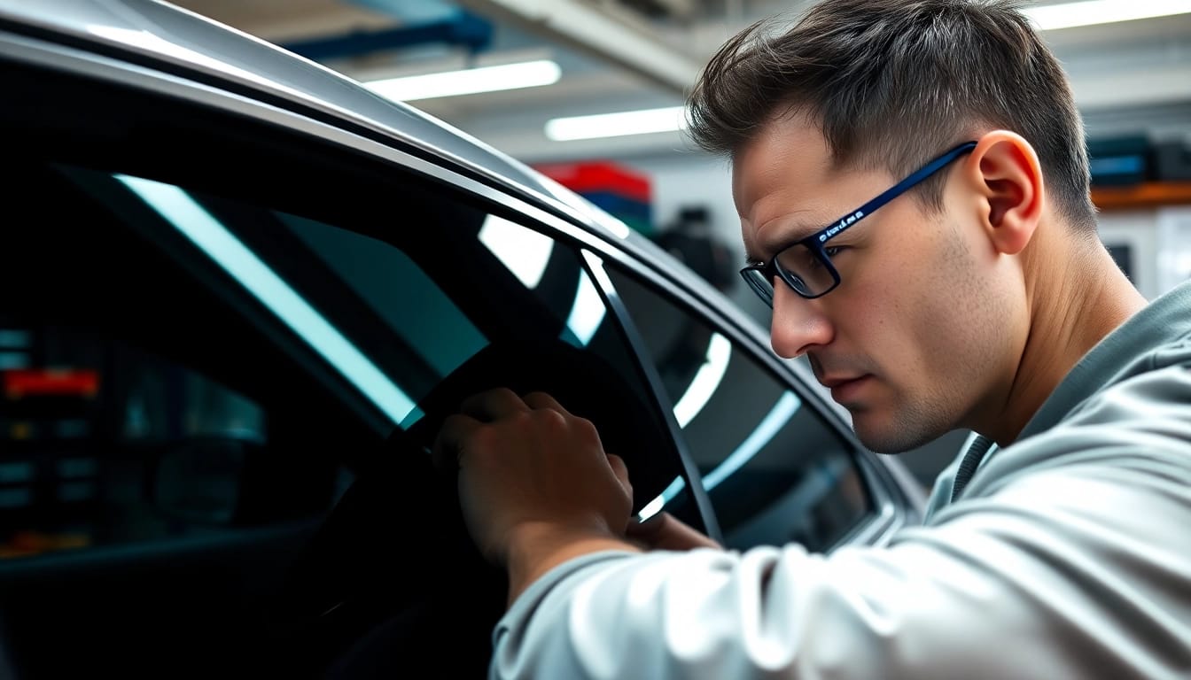 Apply the best window tint Chattanooga TN in a modern workshop showcasing precision and expertise.