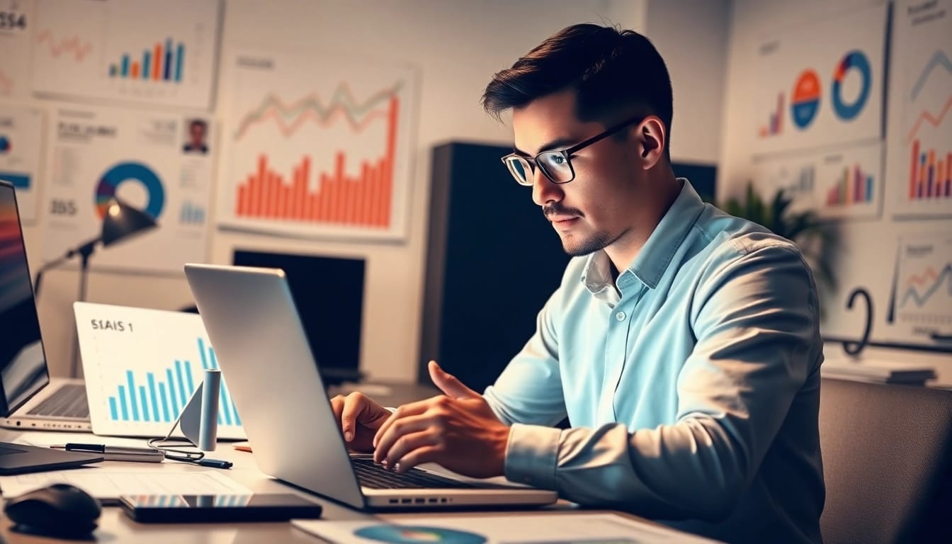 日本人フォロワー 購入のためのソーシャルメディア分析を行うマーケターのイメージ