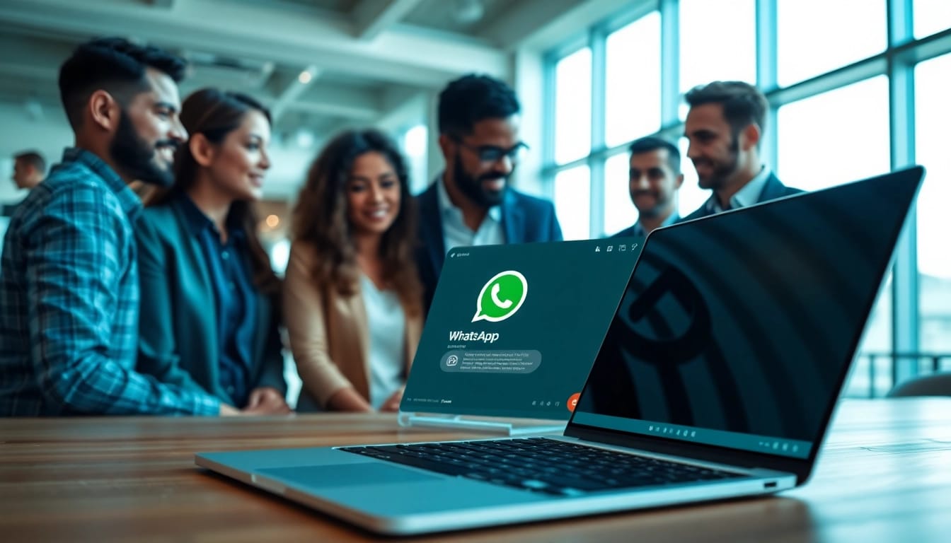 Utilizing WhatsApp Smart CRM for effective team collaboration in a modern office environment.