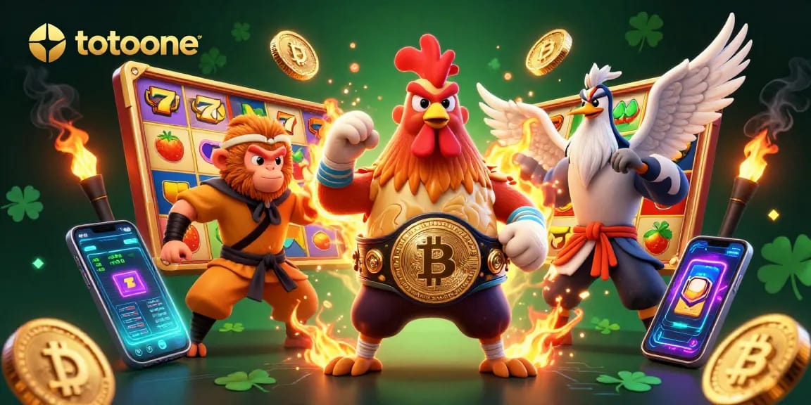 Totoone menghadirkan grafis slot dengan ayam Muay Thai, monyet Shaolin, dan master bangau dalam pertarungan seru.