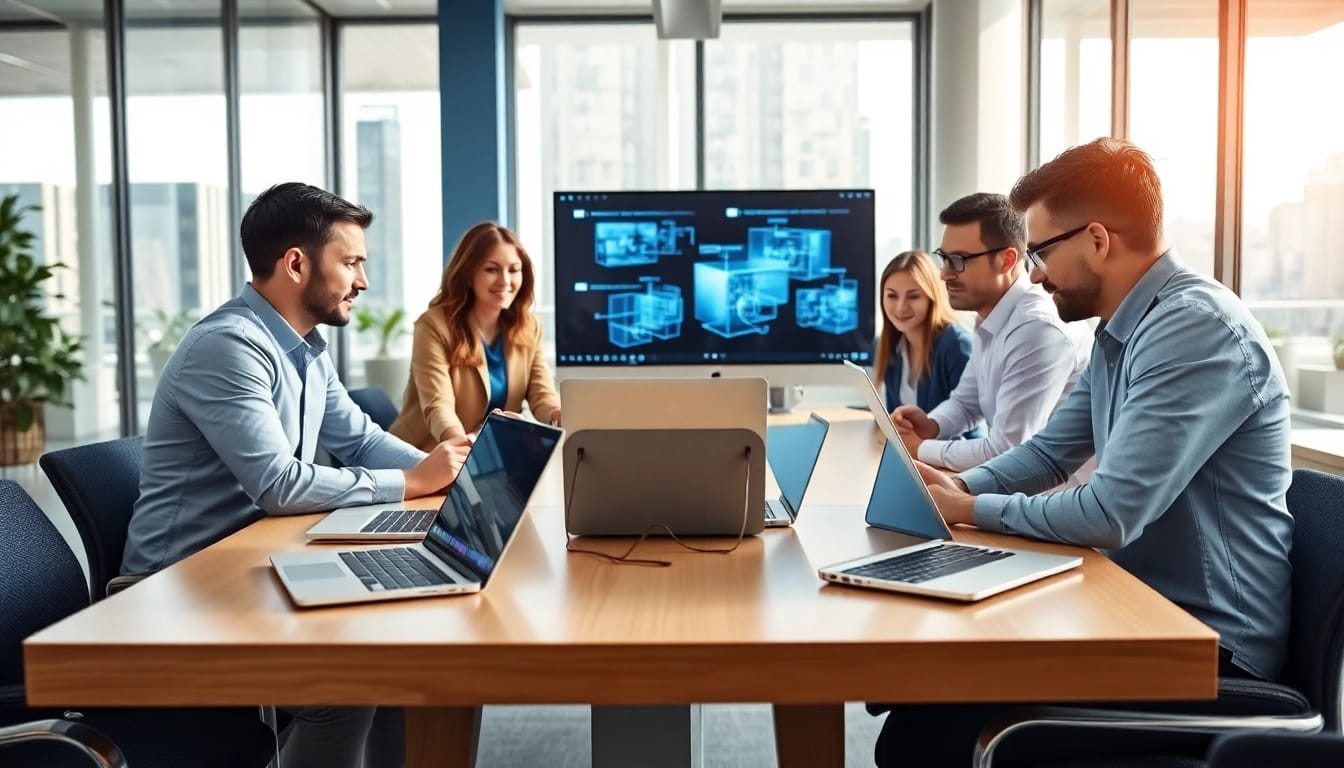 Team strategizing managed it services near me in a modern office setting.