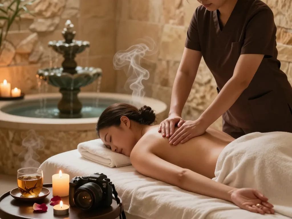 Massage therapy scene featuring Swedish massage at a calming spa, inspired by https://www.makangs.com/region/국내/서울-/마사지-스웨디시, promoting relaxation and wellness.