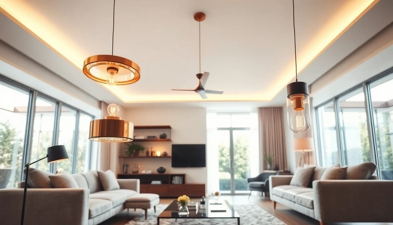 Shop ModernLighting stylish fixtures illuminating a modern living room design.