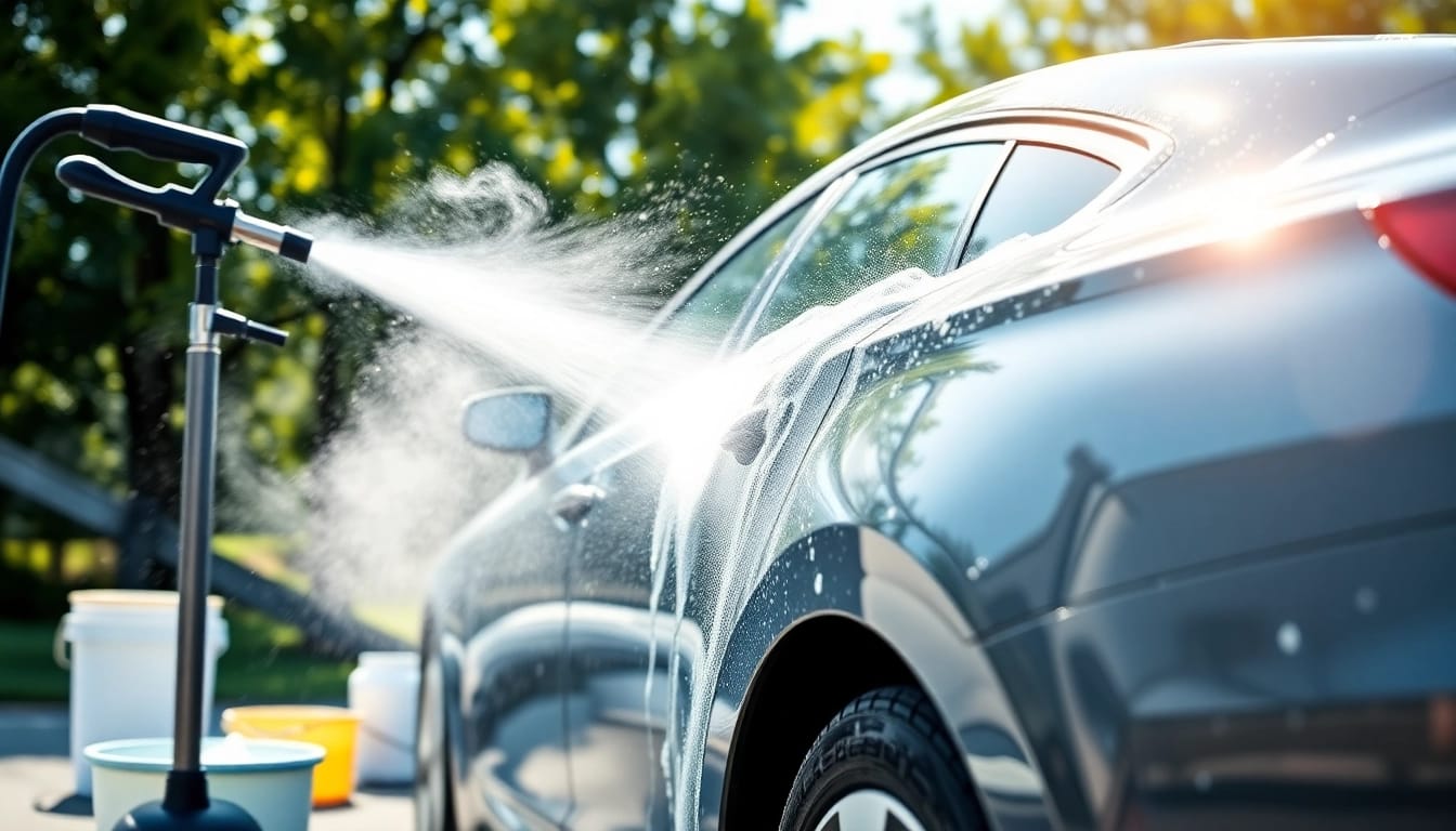 Mobile steam cleaning auto service visibly rejuvenating vehicle surfaces with steam power.