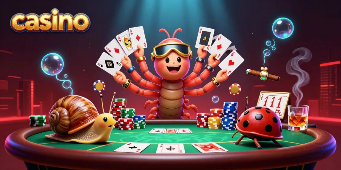 Engage with a vibrant casino scene showcasing a millipede dealer and unique characters.