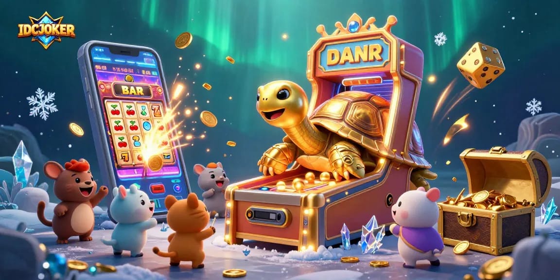 Experience incredible wins with IDCJOKER's vibrant slot games featuring jackpots, golden tortoise, and bursting coins.
