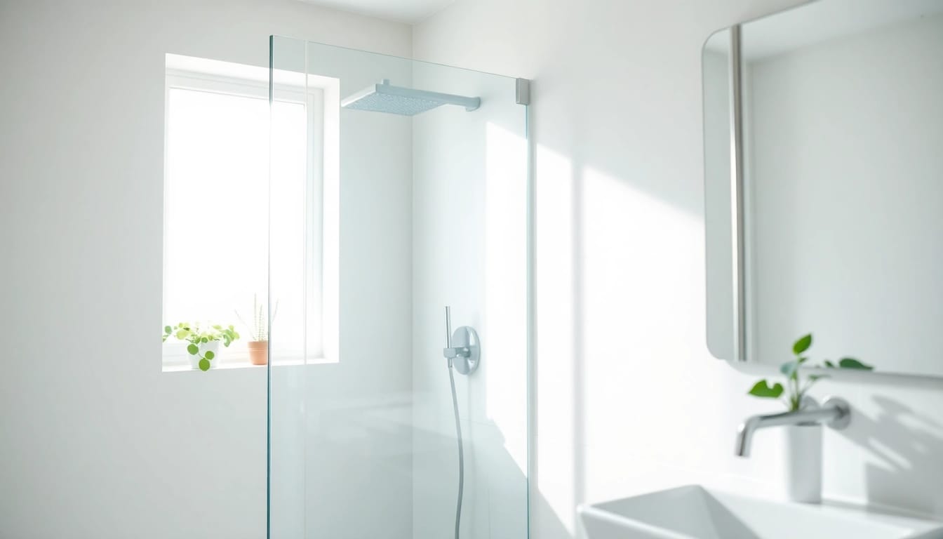 Découvrez une paroi de douche élégante et moderne en verre dans une salle de bain contemporaine.