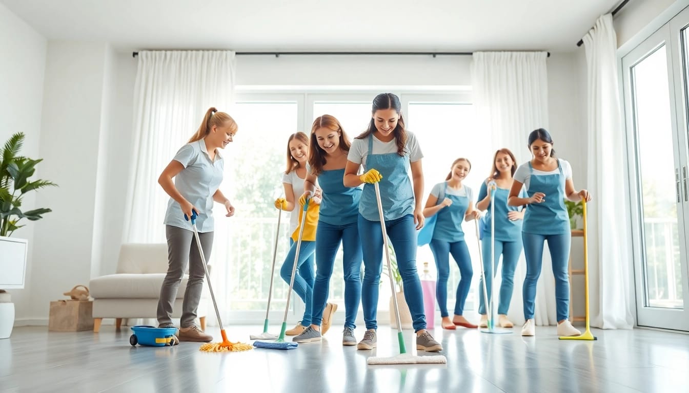 Enhance your space with a professional Cleaning Service team diligently cleaning and refreshing a modern home.