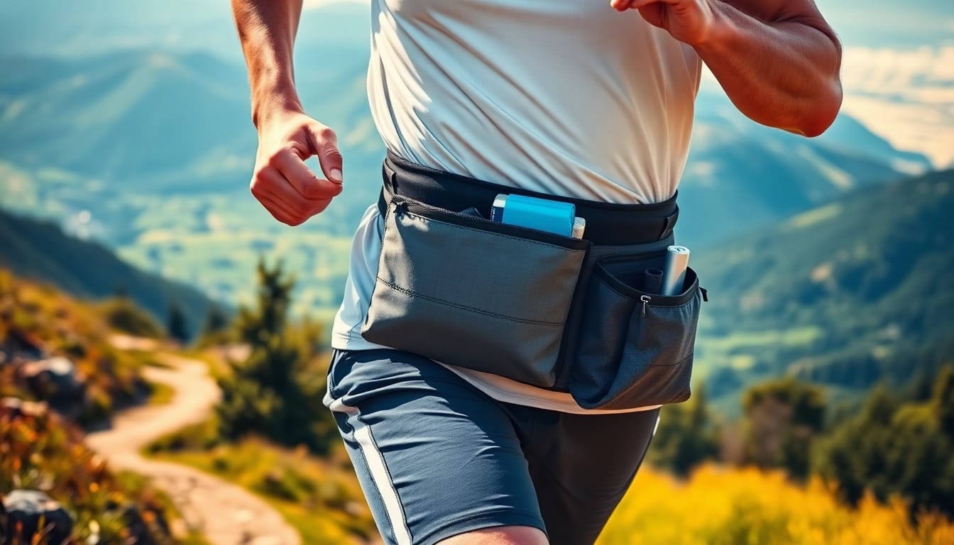 Explore running belts with an athlete in action showcasing essentials and sleek design.