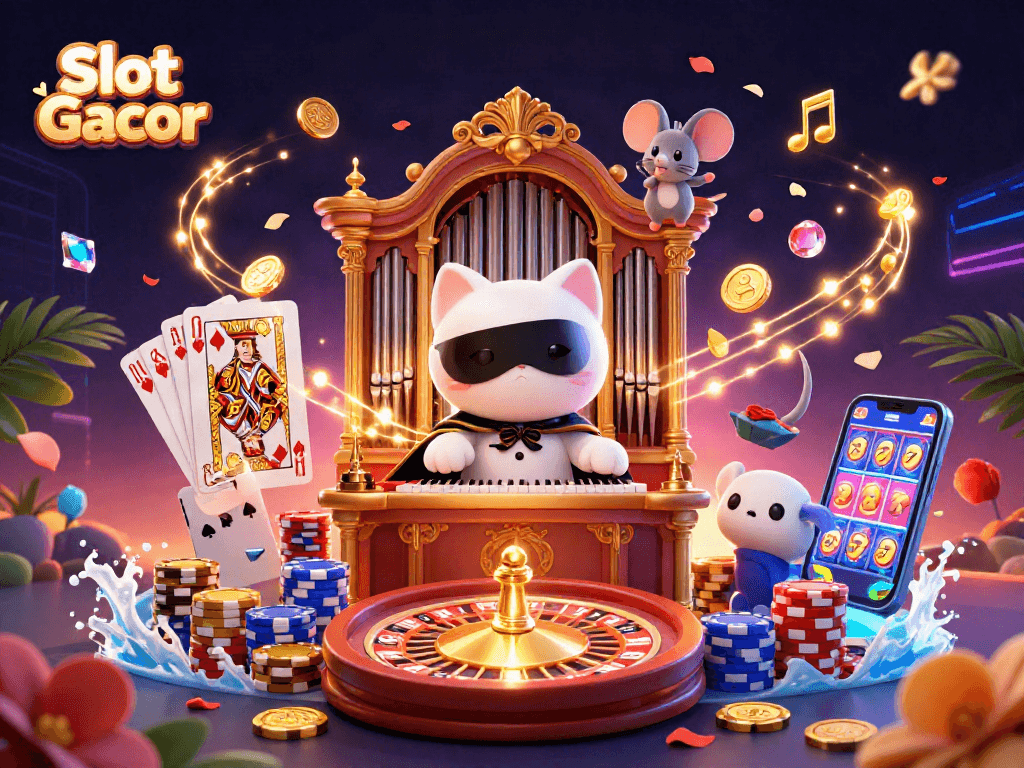 Experience thrilling Slot Gacor action with vibrant 3D characters and casino elements in a dynamic illustration.
