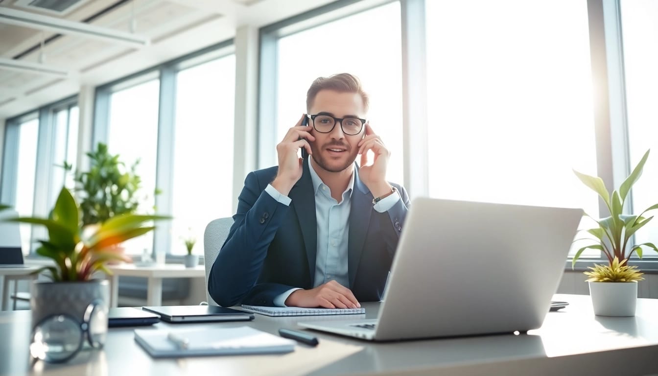 Efficient small business phone service showcased in a modern office environment.