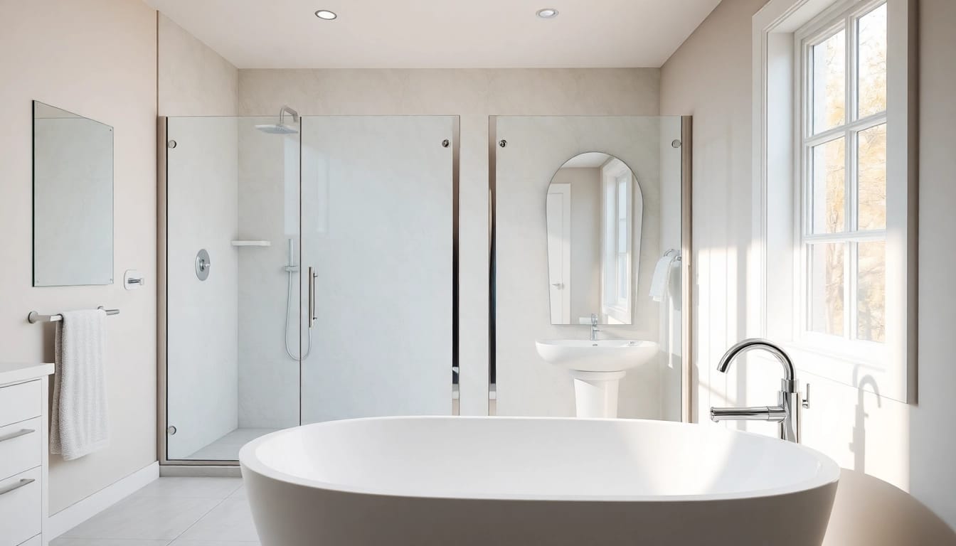 Enhance your bathroom with elegant shower doors featuring a sleek, modern design.