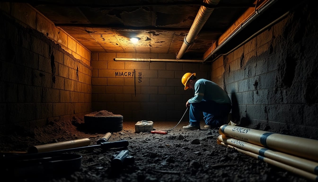Crawl Space Restoration showcasing professional sealing techniques in a dimly lit area