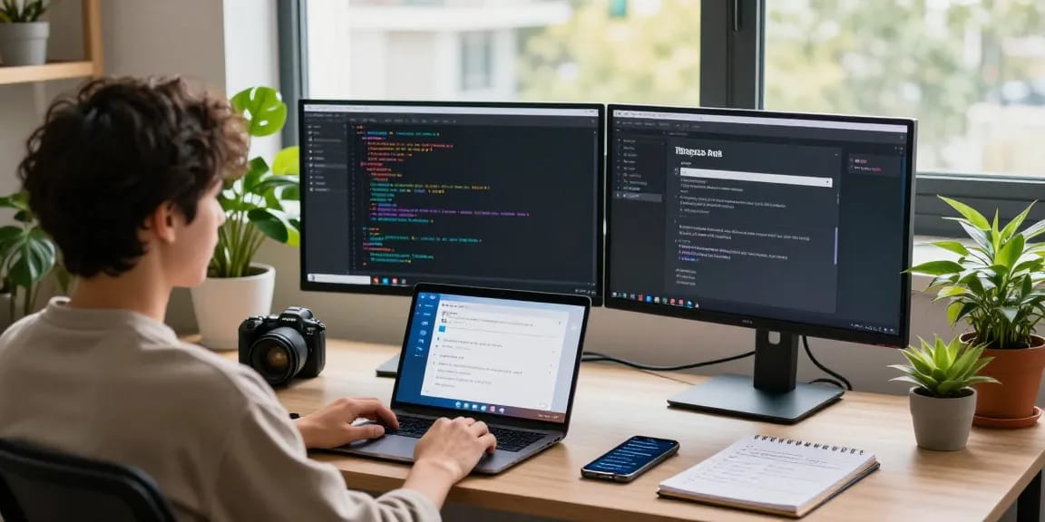 Setting Telegram中文 language preferences on a modern workspace with technology and productivity elements.