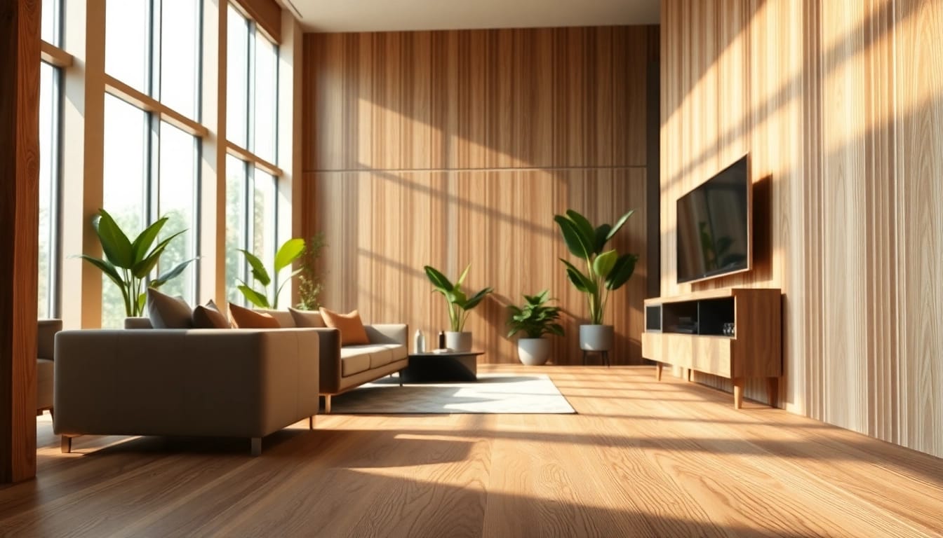 Transform your space with fluted wood panels adding texture and elegance to your decor.