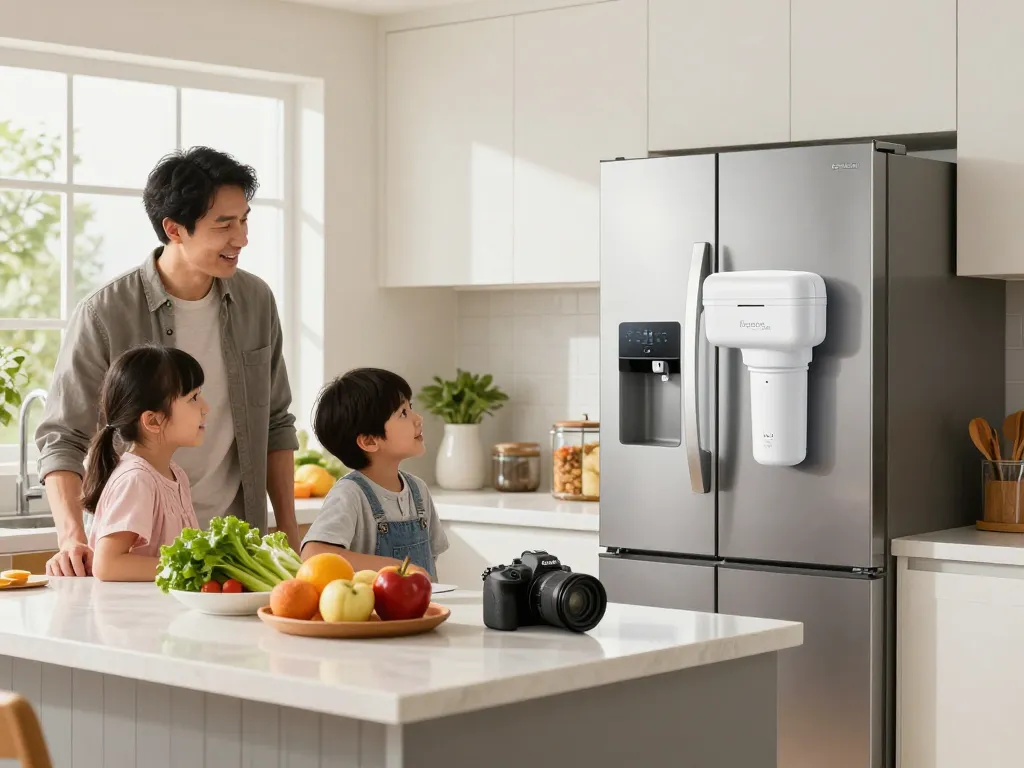 EcoAqua 5231JA2006A Refrigerator Water Filter showcased in a bright kitchen, emphasizing family health and clean drinking water.