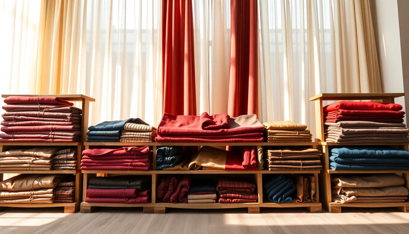 Punta di Roma stoffen in een elegante stoffenshowcase met levendige kleuren en texturen.