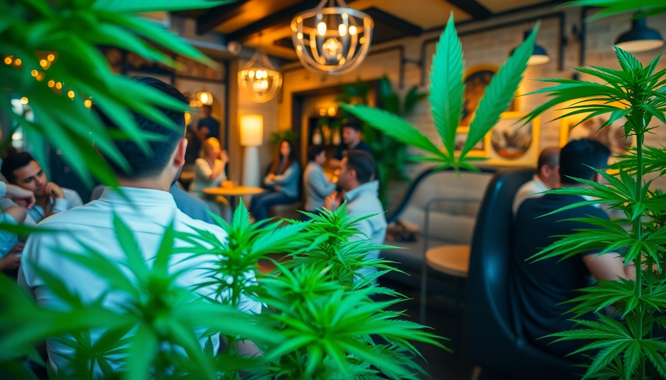 Cannabis Clubs Madrid featuring a vibrant social atmosphere with patrons enjoying their experience.