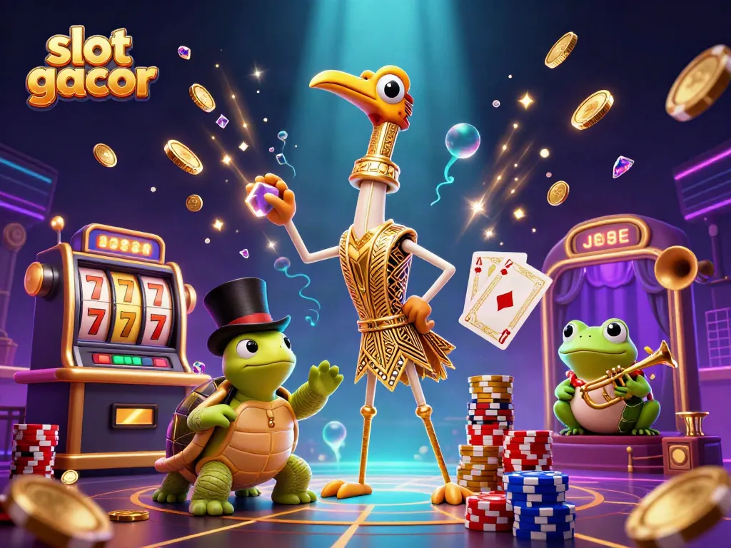 Experience slot gacor excitement with vibrant characters in a dazzling casino setting.