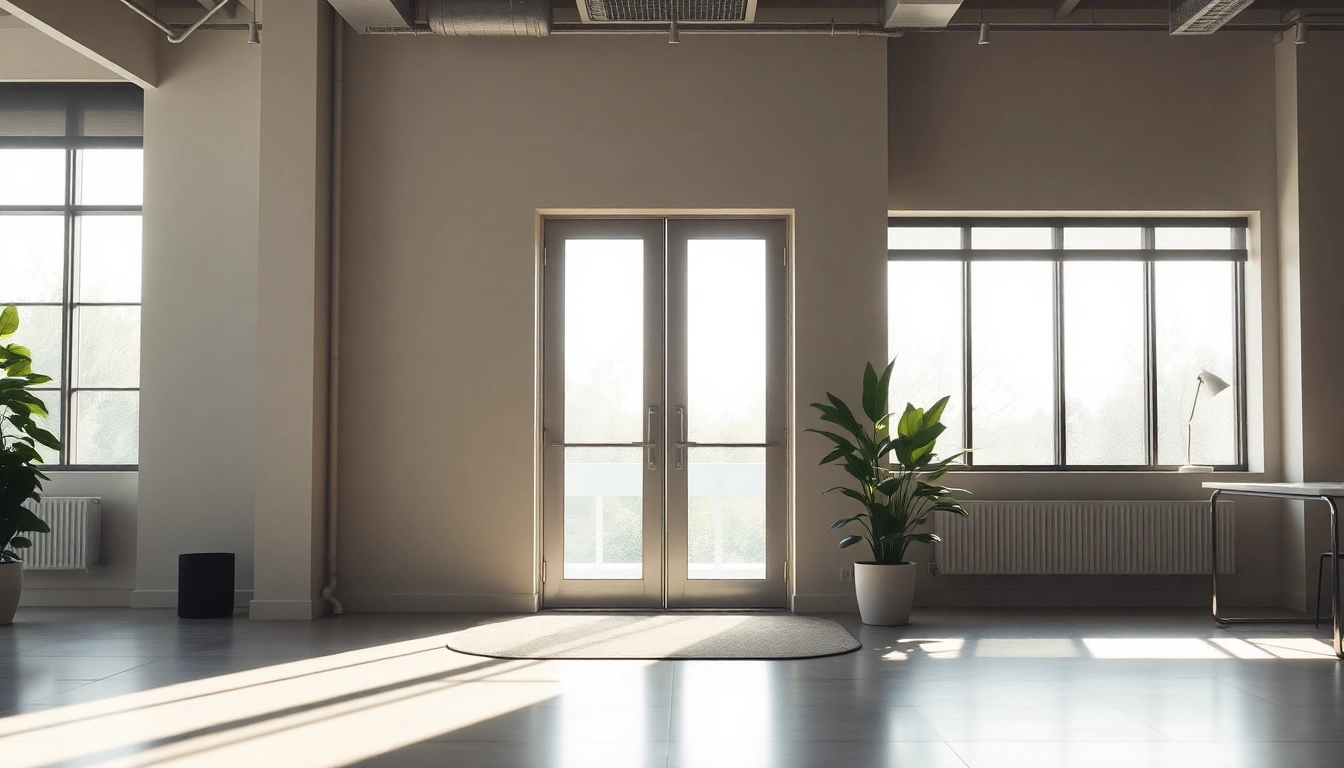 Modern exit door with sleek design and glass features in a professional environment.