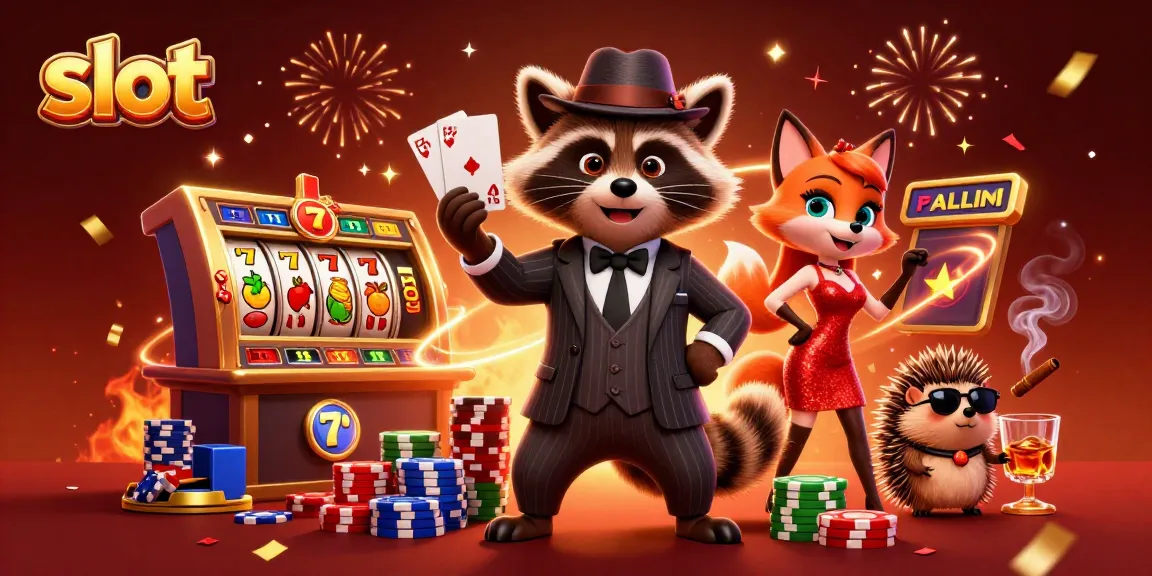 Spin the slot reels with charming characters celebrating jackpots and wins in a festive casino scene.