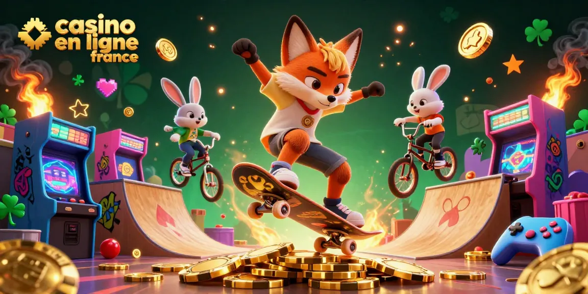 Plongez dans l'univers du casino en ligne France avec une illustration d'un renard et un lapin en pleine action.
