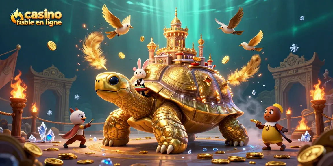 Jouez dans un casino fiable en ligne avec une tortue géante et un croupier lapin dans un décor animé.